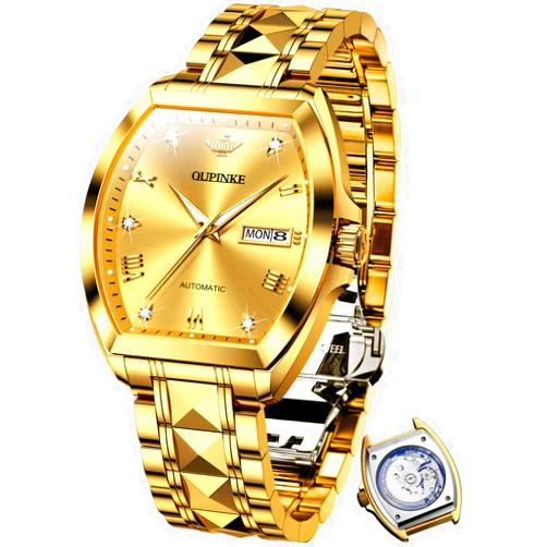 OUPINKE Mens Automatic Watches Luxury Self Winding Mechanical Tonneau Diamond Business Dress Wrist Watches Sapphire Crystal Tungsten Steel Waterproof Luminous