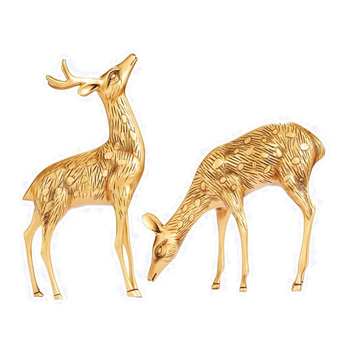 WANGXIAOYUE Sculpture Tabletop Statue sculpture Feng Shui Pure Copper Sika Deer Ornament A Pair of Creative Simple Modern Style Home Living Room Wine Cabinet Deer Statue Decoration Furnishing Ornaments Deskto