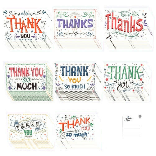 Junkin 80 Pack Thank You Postcards Thanks Blank Note Postcards Retro Appreciation Postcards Assorted Cards for Employee Teacher Adults Team Volunteers, 4 x 6 Inch
