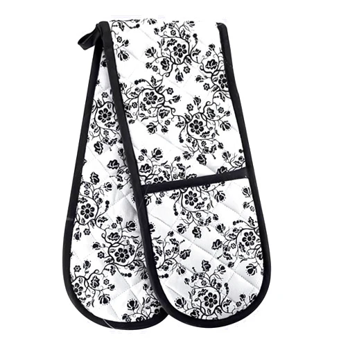 CHEFS TECH Traditional Pretty Floral, 1 Piece, Long Double Oven Mitts Gloves, Heat Resistant, 100% Cotton, Extra Thick, Quilted