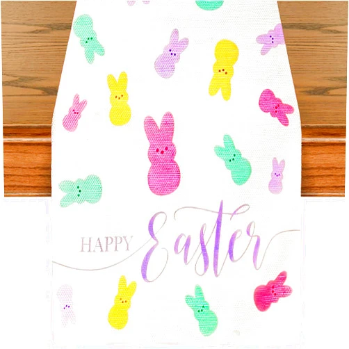 Moffris Happy Bunny Easter Table Runner Easter Spring Decorations for Table Indoor Home Party Decor 108 Inchs Long