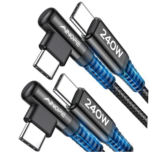 AINOPE 240W USB C to USB C Cable (6.6ft 2Pack), C to C Type Fast Charging Cable Braided USB C Charger cable, USBC to USBC Cable Right Angle for Samsung Galaxy S24, iPhone 15 Pro, MacBook, iPad Pro Air