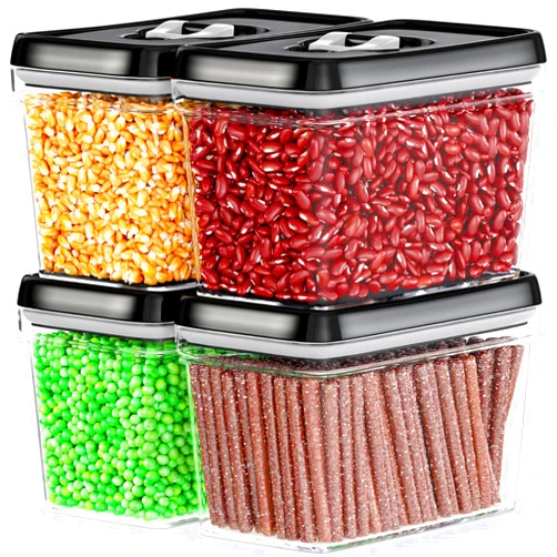 DWËLLZA KITCHEN Airtight Food Storage Containers - Pantry Snacks Kitchen Container, Baking Supplies, 4LB Sugar & Flour Canister - 4 Pc Set All Same Size - Clear Plastic BPA-Free - Keeps Fresh & Dry