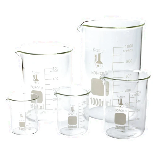 Karter Scientific, 3.3 Boro, Griffin Low Form, Glass Beaker Set - 5 Sizes - 50ml, 100ml, 250ml, 500ml, 1000ml (Case of 4)