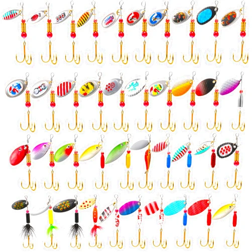 Skylety 40 Pieces Fishing Lures Hard Metal Spinner Spinner Baits for Bass Perch Pike Walleye Trout Salmon Bass Trout Lures with Tackle Box