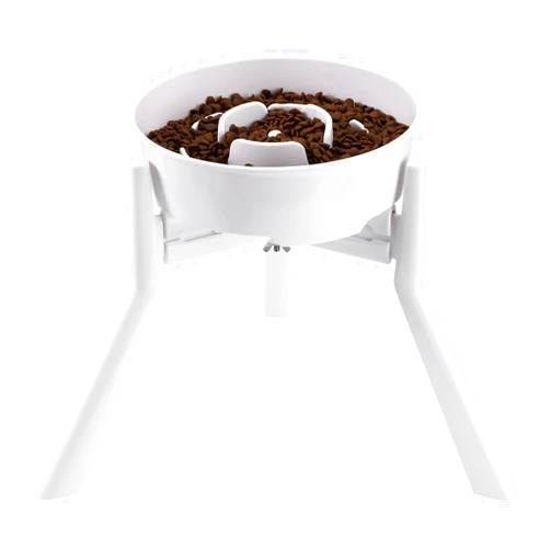 Pot Feral Elevated Slow Feeder Dog Bowls for Medium & Large Breed, Single Raised Dog Bowl with Stand,Bowl 8in Wide,Tall 10.5in,Adjustable Width for 8-10