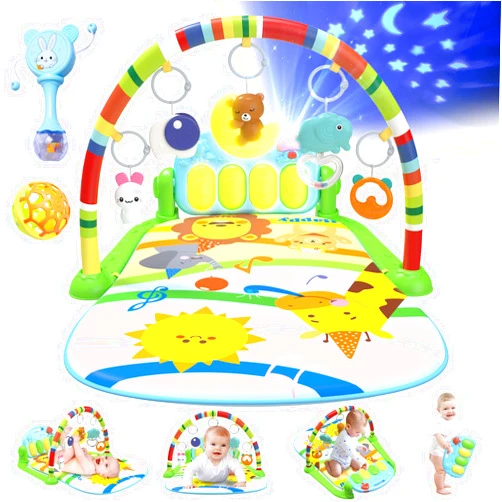 ESOLOM Baby Play Mat Gym, Tummy Time Activity Play Mat, Kick and Play Piano Mat Gym with 7 Infant Sensory Baby Toys 0-6-12 Months, Baby Activity Center with Baby Mat for Floor for Newborn 0-3-6-9-12 Months