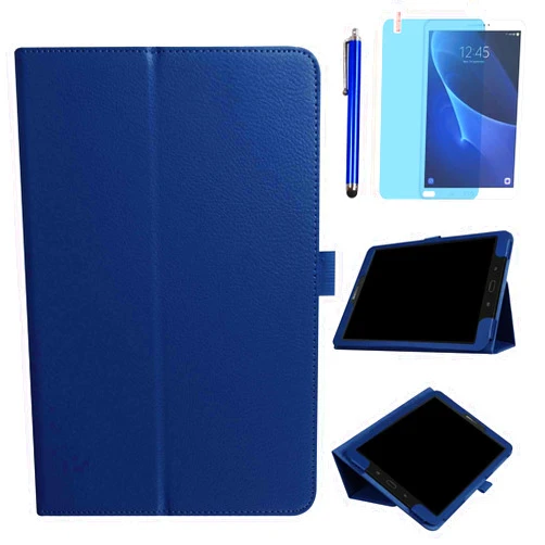 R.SHENGTE Case for Samsung Galaxy Tab E 9.6 inch 2015 (SM-T560 T561 T565 SM-T567V), Slim Leather Folding Stand Full Protective Cover Case,with Stylus Pen,Screen Film (Deep Blue)