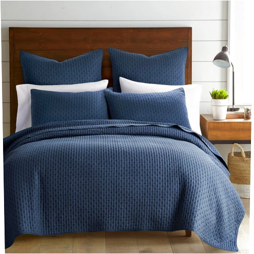 Levtex Home Cross Stitch Reversible King/Cal King Quilt Set (106x92in) and 2 Pillow Shams (36x20in) - Stitch Texture - Navy - Cotton King Size Quilt Bedding Set - Lightweight Soft Pre-Washed