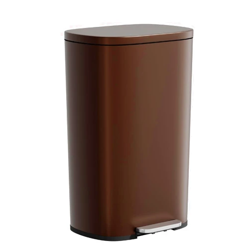 PayLessHere Stainless Steel Trash Can with Lid - Removable Inner Bucket, Foot Pedal Soft Close for Office, Home, Kitchen Garbage Bin (Brown, 13 G)