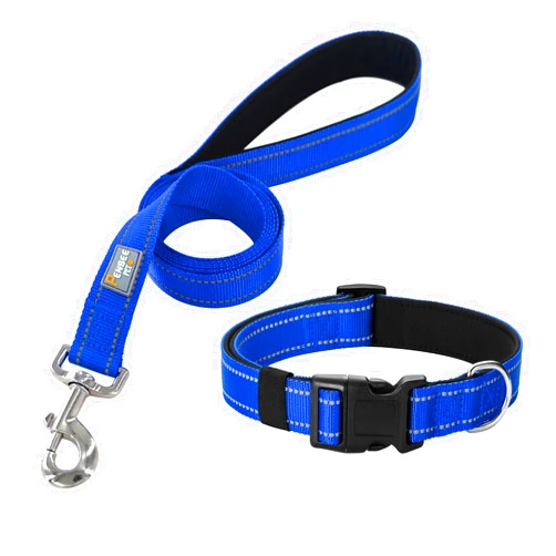 Penseepet Reflective Dog Collar and Dog Leash 6 FT Padded with Soft Neoprene Breathable Quick Release Basic Dog Collars and Padded Handle Dog Leashs for Large Dogs Blue