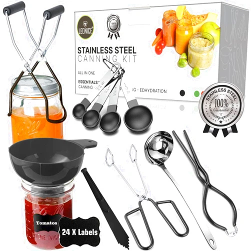 LEONICE Canning Kit, Canning Supplies Starter Kit, Food Grade Stainless Steel Canning Set for Beginner,Canning Essential Tools for Water Bath & Pressure Canner, Canning Accessories Equipment for Pot, Black