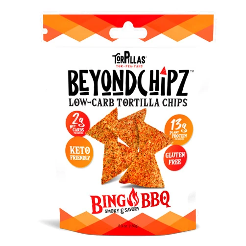 BeyondChipz Keto Tortilla Chips | Low Carb Protein Chips | 2g Net Carbs & 13g Pea Protein | Healthy All Natural Snack | Gluten Free | Grain Free - Bing BBQ Flavor, Single 5.3oz Bag