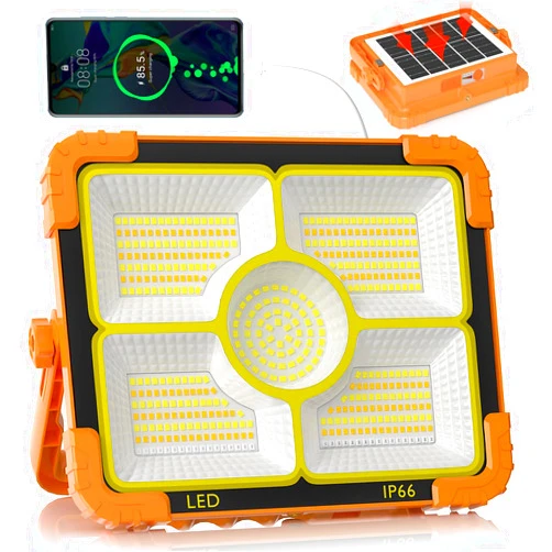 TECHMUR 100W LED Solar Work Light, 466 LED 10000LM Magnetic Worklight with 5 Modes, 12000mAh Battary Rechargeable, IP66 Waterproof Portable Solar Outdoor Working Light for Emergency, Repair, Camping