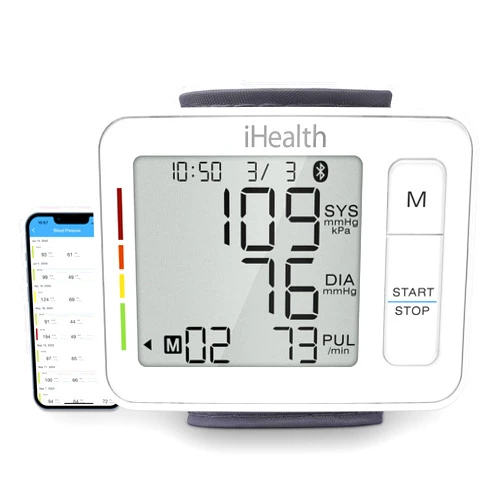 iHealth Push Wrist Blood Pressure Monitor, Digital Bluetooth Blood Pressure Machine with Large Display and Portable Carrying Case for at Home and Travel Use