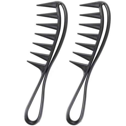 WLLHYF 2 Piece Wide Tooth Comb Curling Shark Combs Hair Styling Accessories Professional Salon Afro Coarse Comb Anti-Static Durable Hairdressing Tool for Men Women Styling Black
