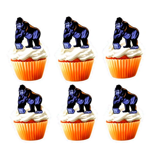 Bijeoda 18pcs Gorilla Cupcake Toppers for Boys Girls Happy Birthday Safari Jungle Animal Ape Party Decorations Supplies Glitter Gorilla Birthday Cake Decorations