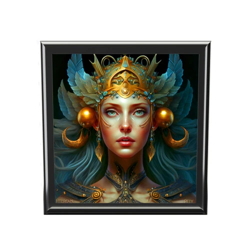 Generic Freya the Goddess Wood Keepsake Jewelry Box with Ceramic Tile Cover Ebony Black One size