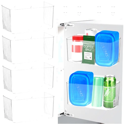 BOUTICOL 4 PCS Plastic Adhesive Mount Over Cabinet Door Organizer, Under Sink Door Storage Shelf Refrigerator Side Storage Box, Wall Organization Container for Kitchen Bathroom Office