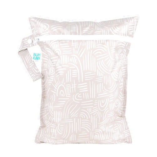 Bumkins Waterproof Wet Bag for Baby, Travel, Swim Suit, Cloth Diapers, Pump Parts, Pool, Beach, Gym Clothes, Toiletry, Hook to Stroller, Daycare, Zipper Reusable Wetdry Packing Pouch, Boho Beige