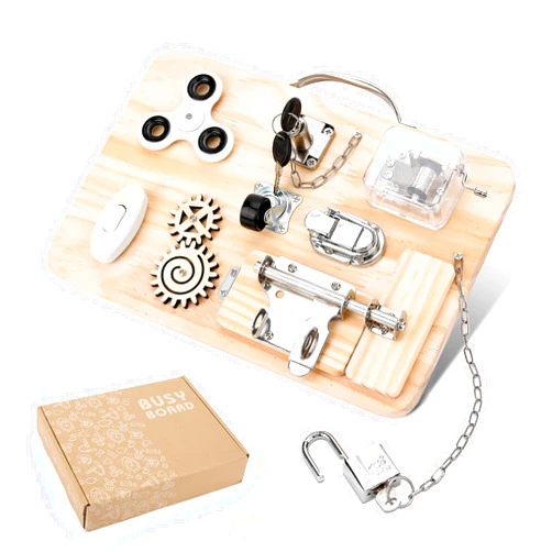 Pithfor Wooden Montessori Toys Busy Board for 1 2 3 4 Year Old, Baby Toddler Sensory Toys, for Fine Motor Skills, for Autism ADHD