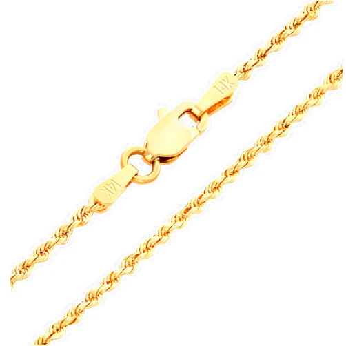 Nuragold 14k Yellow Gold 1.5mm Solid Rope Chain Diamond Cut Link Pendant Necklace, Mens Womens Jewelry 16