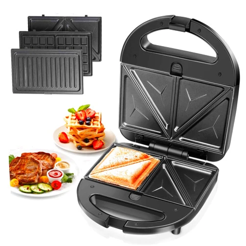 Aigostar Sandwich Maker Panini Press Grill, 3 in 1 Waffle Maker with Removable Non-stick Plates, Electric Grilled Cheese Maker, Portable Cool Touch Handle, Led Indicator Lights & Easy to Clean, 750W