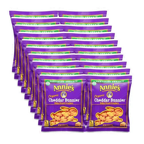 Smiling Sweets Annie Organic Cheddar Bunny Crackers - Pack of 20 - Smiling Sweets - Organic Certified Snacks - Baked Snack Crackers - No Synthetic Colors or Preservatives