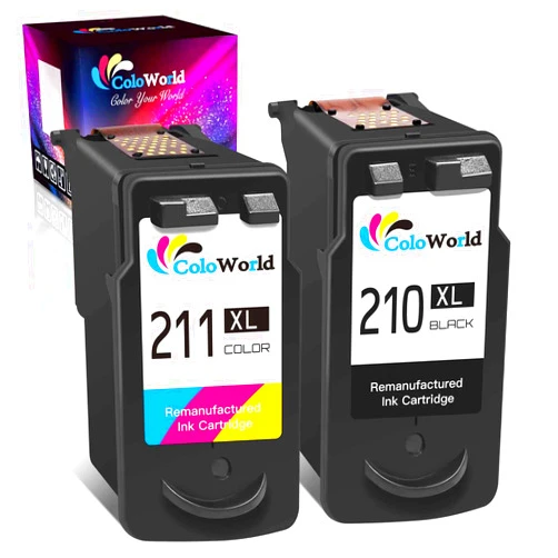 ColoWorld Remanufactured 210XL Ink Cartridge Combo Pack Replacement for Canon PG-210 XL 210XL CL-211 XL 211XL (1 Black + 1 Tri-Color) for PIXMA MP240 MP480 IP2702 MP495 MX410 MX340 Printer