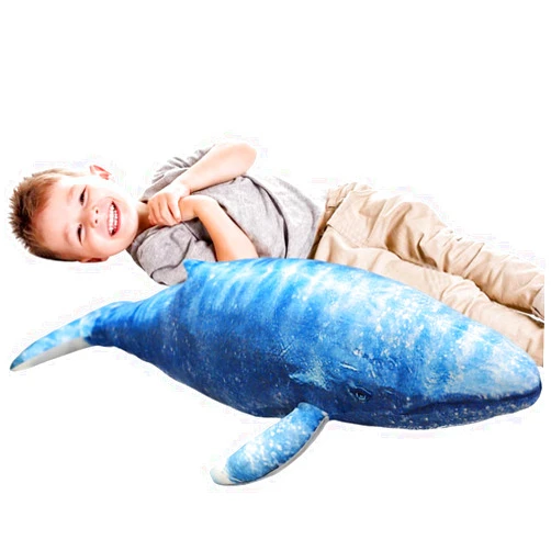 ELAINREN 110cm Japanse Blue Whale Plush Large Whale Shark Soft Hugging Body Pillow, Lifelike Humpback Whale Stuffed Ocean Animals Plushie Gifts
