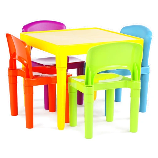 Humble Crew Kids Plastic 1 square table and 4 chairs, Yellow Table/Vibrant Chairs