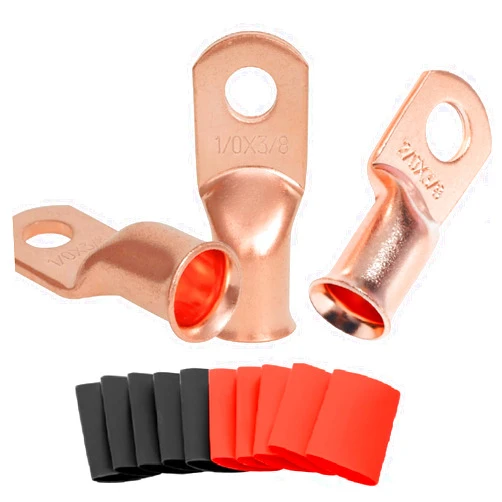 MAVooPoo Bare Copper 1/0 AWG-3/8”Ring Terminals 10pcs Cable Lug Wire Lug Battery Cable Ends Tubular Copper Terminals Crimp Connectors UL Listed Battery Terminal Connectors Lug with Heat Shrink Tube