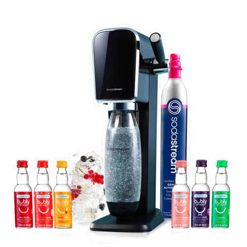 SodaStream Art Sparkling Water Maker Bundle in Black - includes CO2, Carbonating Bottle, and bubly 6-Flavor Variety Pack