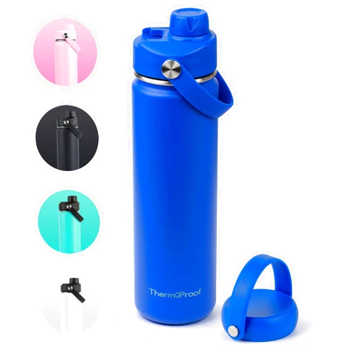 Better Life Innovations ThermoProof Double-Walled Vacuum Insulated Stainless Steel Water Bottle - Wide Mouth with Chug & Spout Lids, Dishwasher Safe, Reusable, Leakproof, Hot & Cold for Men, Women & Kids - 22oz, Blue