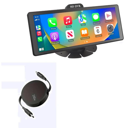 BoxWave Cable Compatible with Eslyyds Portable Car Radio (10.26 in) - PD miniSync (240W), Retractable PD 240W Portable USB Type-C Cable - Jet Black