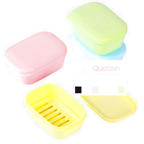 Quatish Soap Holder, Travel Soap Container with Lid, Portable Bar Soap Case, Leakproof Soap Box with Perforations, Soap Dishes for Traveling, Camping, Gym, 4 Pack (Pink+Blue+Green+Yellow)