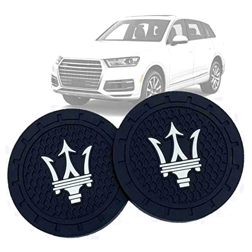 JDclubs 2.75 Inch Diameter Oval Tough Car Logo Vehicle Travel Auto Cup Holder Insert Coaster Can 2 Pcs Pack (fit Maserati)