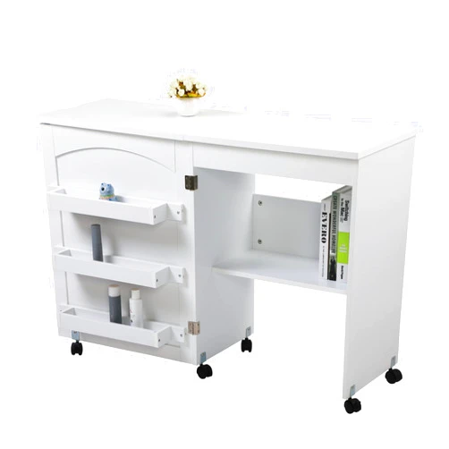 AOLIGI Compact Folding Sewing Craft Table, Versatile Cabinet with One Storage Shelf and Three Trays for Sewing Machine,White