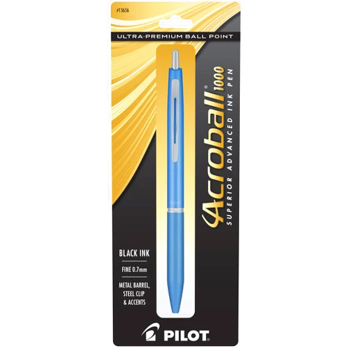 PILOT Acroball 1000 Ultra-Premium Refillable & Retractable Ball Point Pen, Blue Barrel, Fine Point, Black Ink, Single Pen (13656)