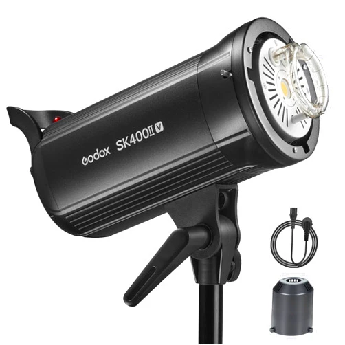 Godox SK400II-V Studio Flash Strobe, 400W 2.4G Wireless X System GN65 5700K Monolight with LED Modeling Lamp, Bowens Mount, 0.1-1.5s Recycle Time - 110V