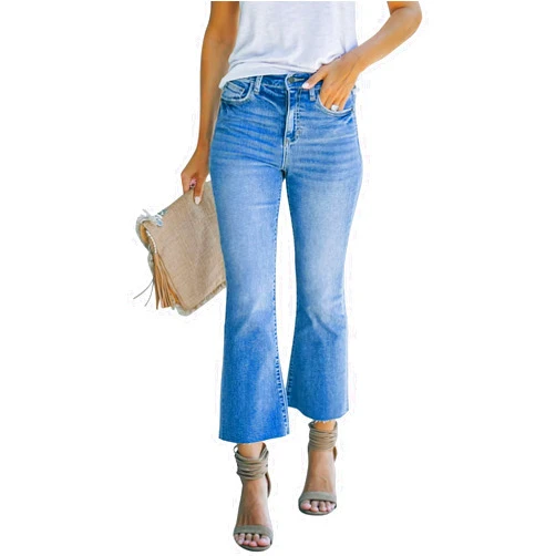 LOOKUB Women's High Waisted Crop Flare Jeans for Women Cropped Bell Bottom Jeans for Women Bootcut Denim Pants with Live Hem