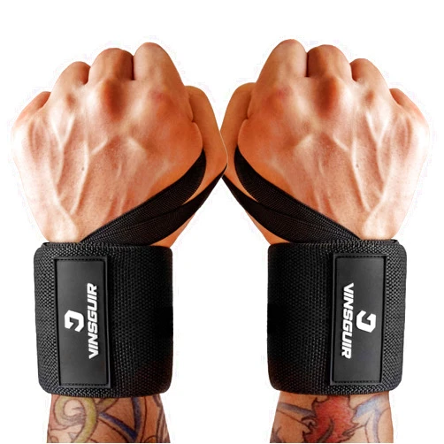 VINSGUIR 21'' Elastic Wrist Wraps for Weightlifting and Working Out(USPA Approved), Breathable Gym Wrist Sraps for Weightlifting with Thumb Loop and Left/Right Tabs, Wrist Brace for Wrist Support and Protection, Men and Women (Pair)