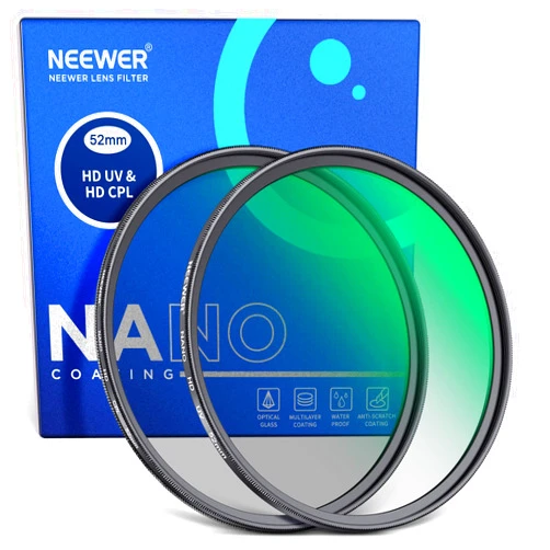 NEEWER 52mm CPL UV Lens Filter Kit, Circular Polarizer(Polarizing) UV Protection Filter Set with HD Optical Glass with Double Sided 30 Layer Nano Coatings Ultra Slim Aluminum Frame