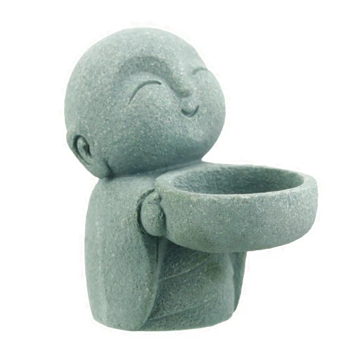 Landical Buddha Sandstone Statues, Zen Monk Buddha Statue Praying Sculptures Ornament for Wealth Good Luck Feng Shui Decor Home Office Car Decoration (Jizo Monk)