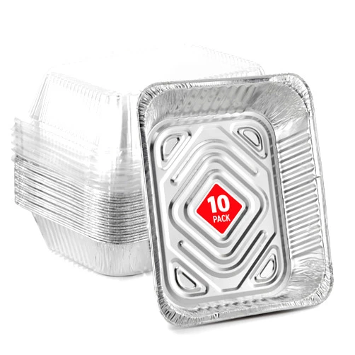 Stock Your Home 9x13 Disposable Baking Pan with Lid (10 Pack) Heavy Duty Aluminum Cake Pans with Lids, Clear Plastic Cover, Food Container for Lasagna, Casserole, Brownie, Rectangular Sheet Tray