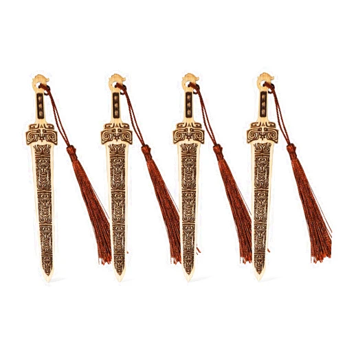 Wocoxo Handmade Natural Bamboo Bookmark with Tassels,Unique Vintage Style Reading Page Markers Bookmarks - 4PCS (Sword Style)