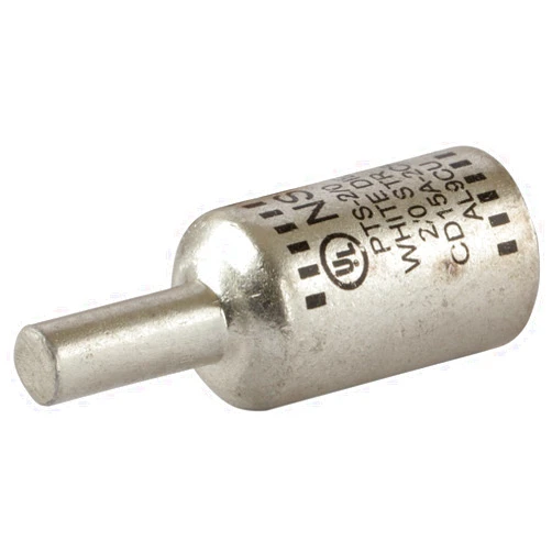 NSI PTS2/0 Series PTS Dual Rated Compression Solid Pin Terminal for Copper and Aluminum Conductor, 2/0 str Wire Size, 1 Pin Size, 0.85