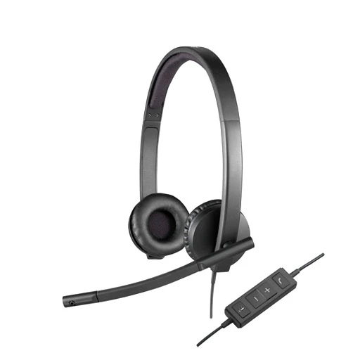 Logitech H570e Wired Headset, Stereo Headphones with Noise-Cancelling Microphone, USB, In-Line Controls with Mute Button, Indicator LED, PC/Mac/Laptop - Black