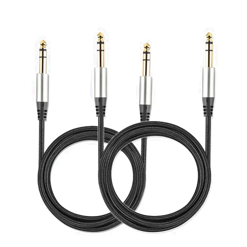 Yueyinpu Pack of 2 TRS Instrument Cable 1/4 Inch Straight 6.35mm Male Jack Nylon Braided Studio Cord (3.3 Feet-2 Pack)