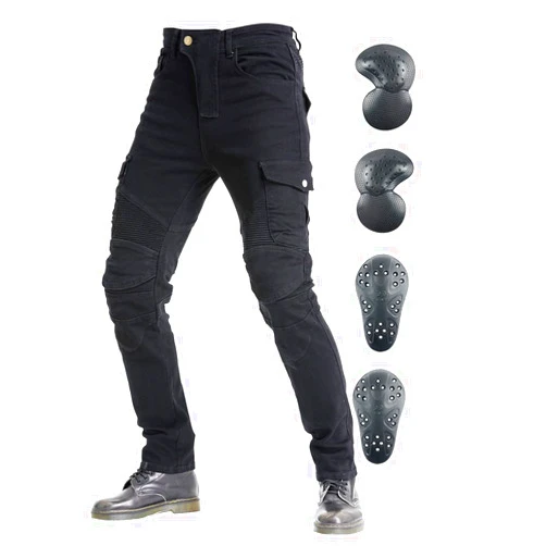 VNFOX Men's Motorcycle Riding Pants Denim Jeans Protect Pads Equipment with Knee and Hip Armor Pads VES6 (Black, XL=34)